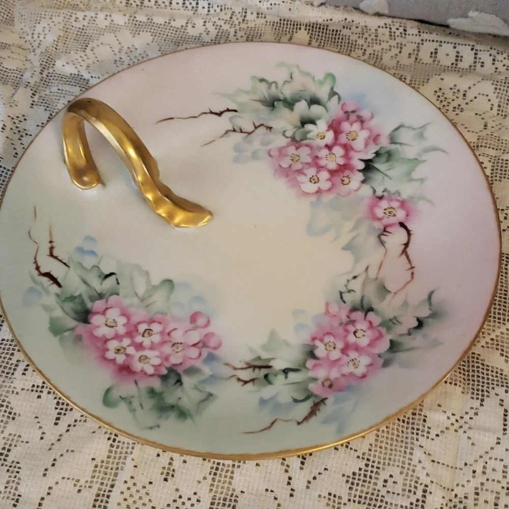 VNTG Porcelain lemon Serving Plate with Hand Painted flowers